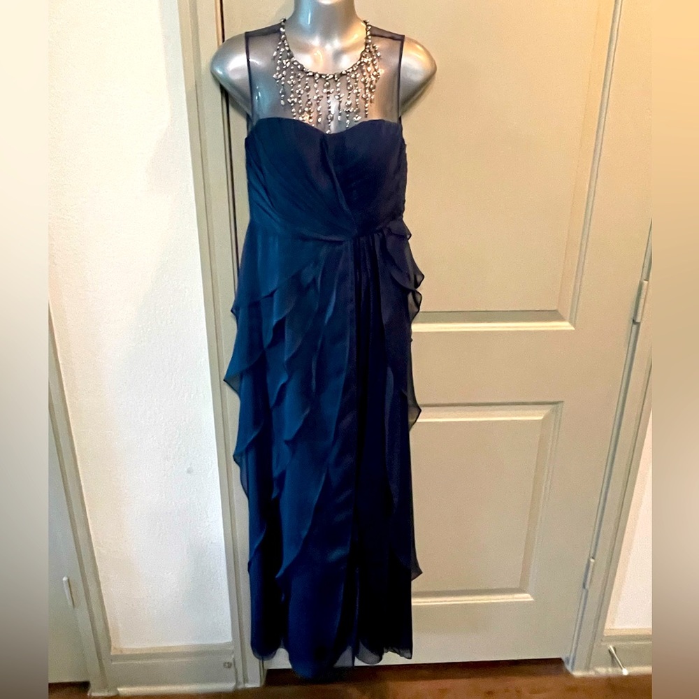 Adrianna Papell - Blue Silk dress with Rhinestone